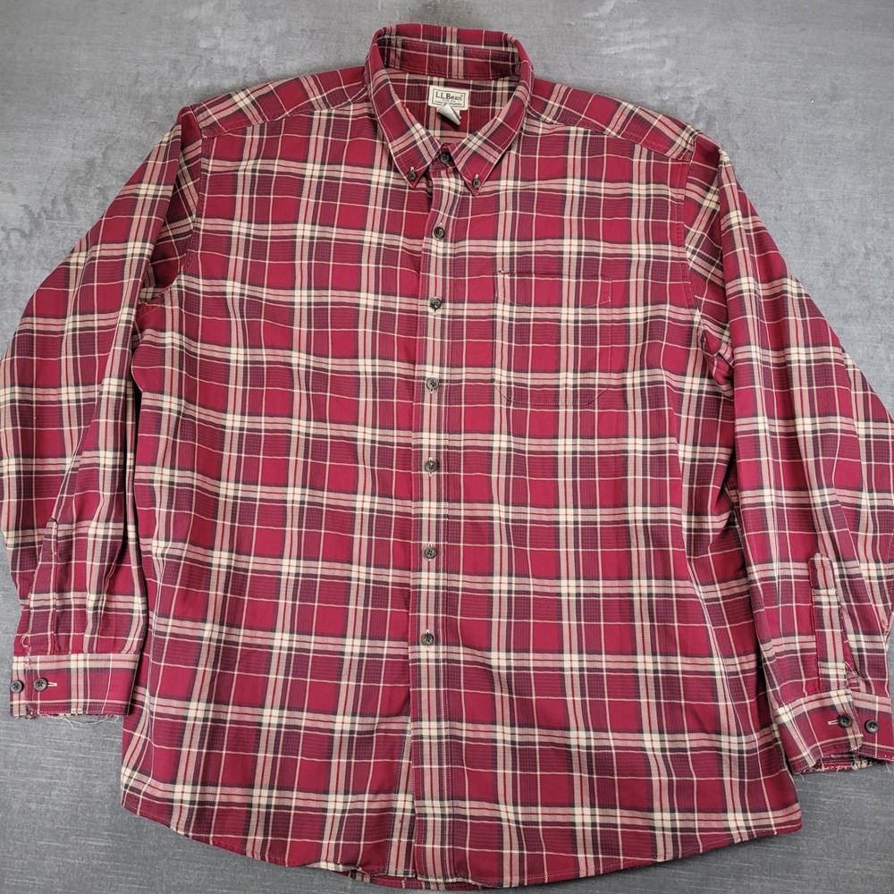 LL Bean Vintage Mens Plaid Flannel Shirt 2XL REG Red Long‎ Sleeve Button Up